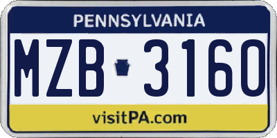 PA license plate MZB3160