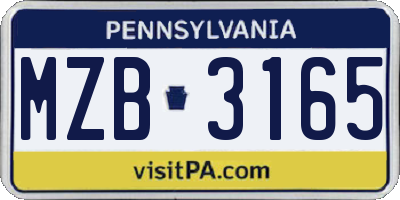 PA license plate MZB3165