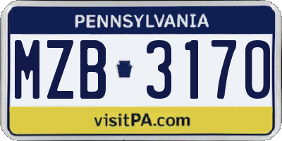 PA license plate MZB3170