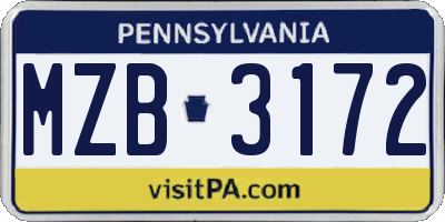 PA license plate MZB3172