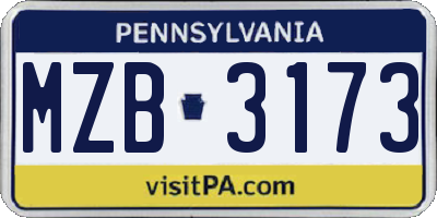 PA license plate MZB3173