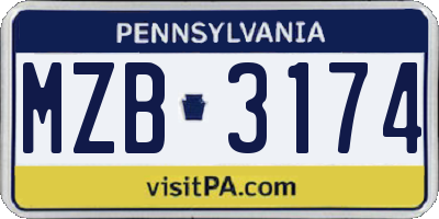 PA license plate MZB3174