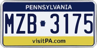 PA license plate MZB3175