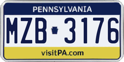 PA license plate MZB3176