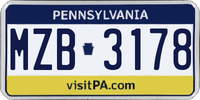 PA license plate MZB3178