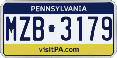 PA license plate MZB3179