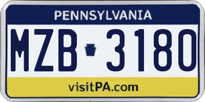 PA license plate MZB3180