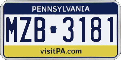 PA license plate MZB3181