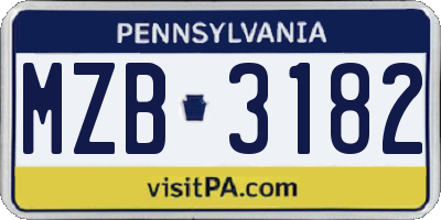 PA license plate MZB3182