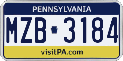 PA license plate MZB3184