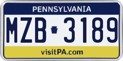 PA license plate MZB3189