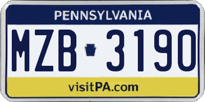 PA license plate MZB3190