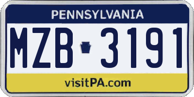 PA license plate MZB3191