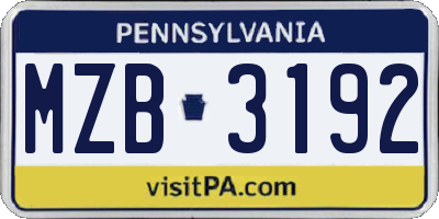 PA license plate MZB3192
