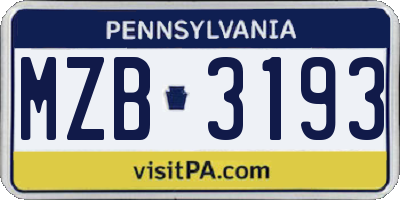 PA license plate MZB3193