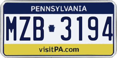 PA license plate MZB3194