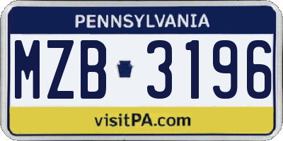 PA license plate MZB3196