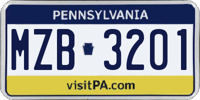 PA license plate MZB3201