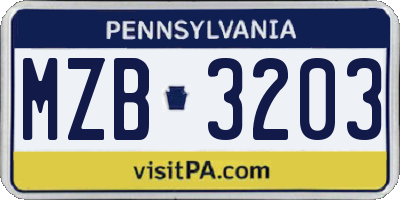 PA license plate MZB3203
