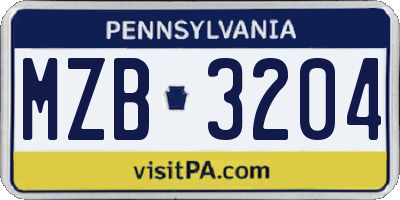 PA license plate MZB3204