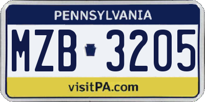 PA license plate MZB3205