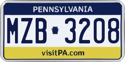 PA license plate MZB3208