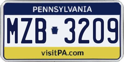 PA license plate MZB3209