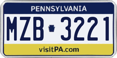 PA license plate MZB3221