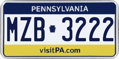 PA license plate MZB3222