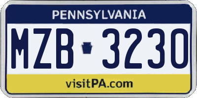 PA license plate MZB3230