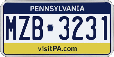 PA license plate MZB3231