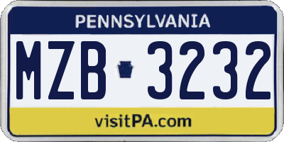 PA license plate MZB3232