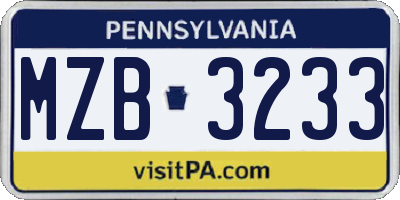 PA license plate MZB3233