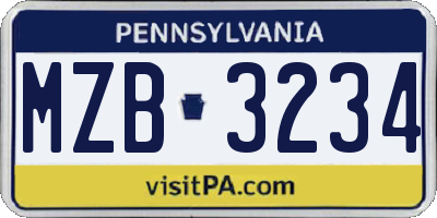 PA license plate MZB3234
