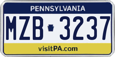 PA license plate MZB3237