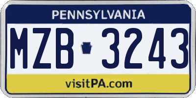 PA license plate MZB3243