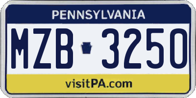 PA license plate MZB3250
