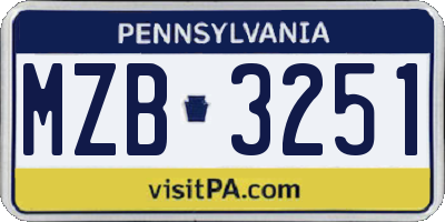 PA license plate MZB3251