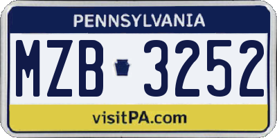 PA license plate MZB3252
