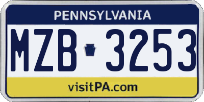 PA license plate MZB3253