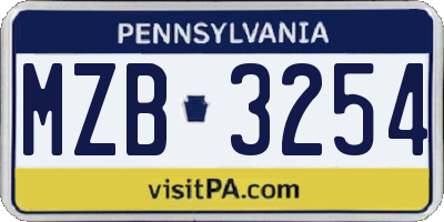 PA license plate MZB3254