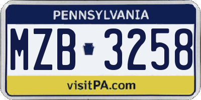 PA license plate MZB3258