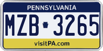 PA license plate MZB3265