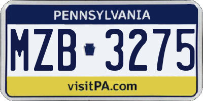 PA license plate MZB3275