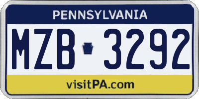 PA license plate MZB3292