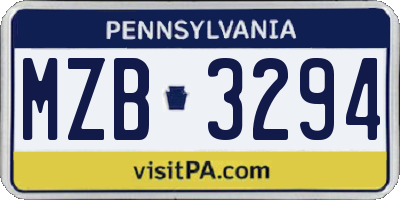 PA license plate MZB3294