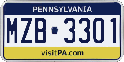 PA license plate MZB3301