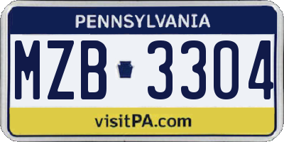 PA license plate MZB3304