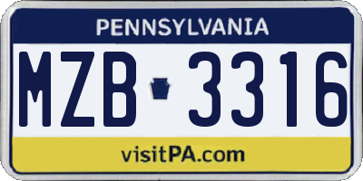 PA license plate MZB3316
