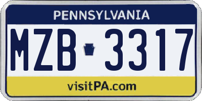 PA license plate MZB3317